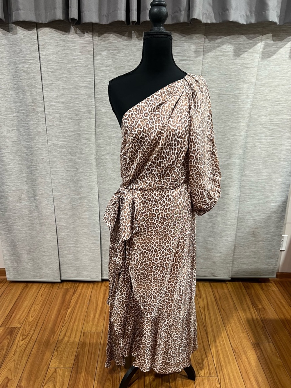 J. Crew One-Shoulder Leopard Midi Dress - Brown & Cream